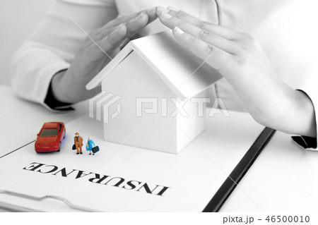 young woman use two hand to protect house 46500010