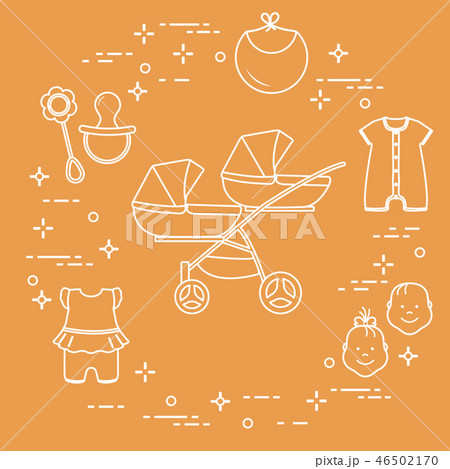 Stroller, twins, rattle, pacifier, bib, overalls Stroller, twins, rattle, pacifier, bib, overalls 46502170