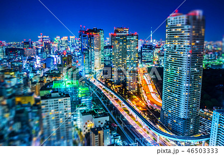 tokyo city night view & highway with tilt shift 46503333