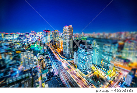 tokyo city night view & highway with tilt shift tokyo city night view & highway with tilt shift 46503338