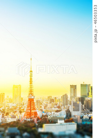tokyo skyline aerial view with tilt shift effect 46503353