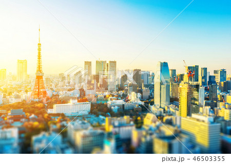 tokyo skyline aerial view with tilt shift effect tokyo skyline aerial view with tilt shift effect 46503355