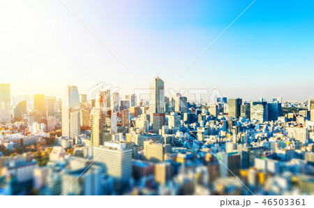 tokyo skyline aerial view with tilt shift effect 46503361