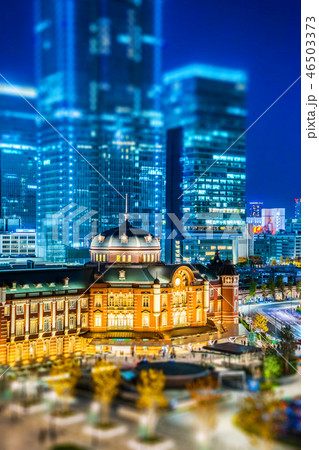night view of tokyo station with tilt shift 46503373