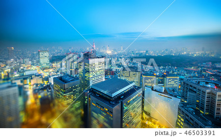 tokyo skyline aerial view with tilt shift effect 46503391