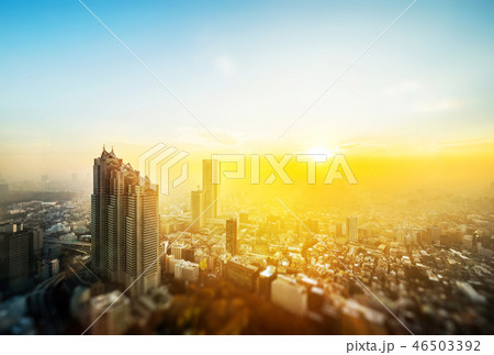 tokyo skyline aerial view with tilt shift effect 46503392