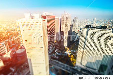 tokyo skyline aerial view with tilt shift effect 46503393