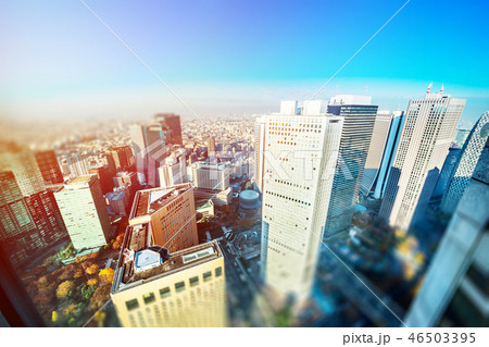 tokyo skyline aerial view with tilt shift effect 46503395