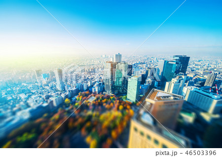 tokyo skyline aerial view with tilt shift effect 46503396