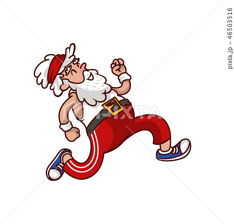 Cheerful Santa Claus in running action. Active lifestyle. Cartoon character. Sports theme. Vector 46503516