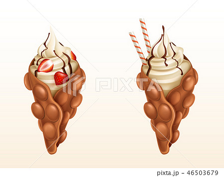 Bubble waffles with strawberry and caramel vector 46503679