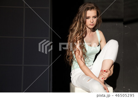stylish portrait of beautiful fashionable woman brunette stylish portrait of beautiful fashionable woman brunette 46505295