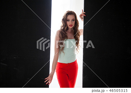 stylish portrait of beautiful fashionable woman brunette stylish portrait of beautiful fashionable woman brunette 46505315