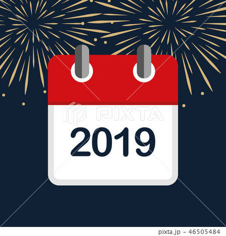 red calendar 2019 new year firework background 46505484