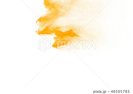 Yellow particles explosion on white background. 46505783