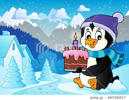 Penguin holding cake theme image 3 46506857