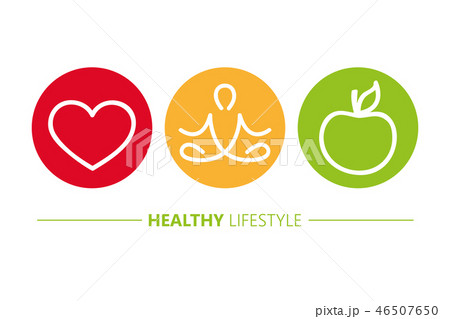 healthy lifestyle icons heart yoga and apple 46507650