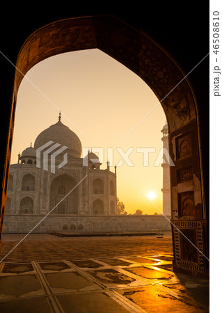 Sunrise of Taj Mahal through an archway in Agra India shot in high iso. 46508610