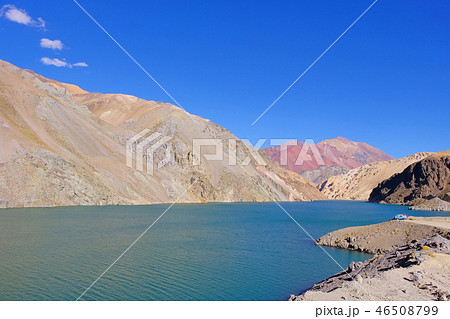 Old german campervan at the Laguna Agua Negra lake to the Paso Agua De Negra, Elqui valley near Old german campervan at the Laguna Agua Negra lake to the Paso Agua De Negra, Elqui valley near 46508799