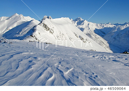 Winter landscape with mountains and trees in The Bugaboos, Purcell Mountains, Bugaboo Provincial 46509064