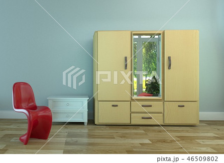 wooden floor and light blue wall. 3D rednering wooden floor and light blue wall. 3D rednering 46509802