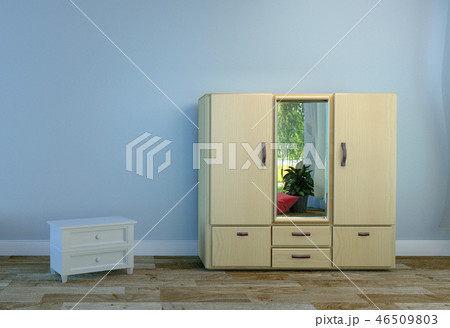 wardrobe wooden floor light blue wall.3D rendering wardrobe wooden floor light blue wall.3D rendering 46509803