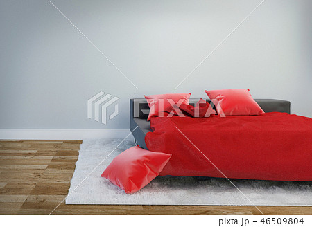 Bed Room Interior with black bed .3D rendering 46509804