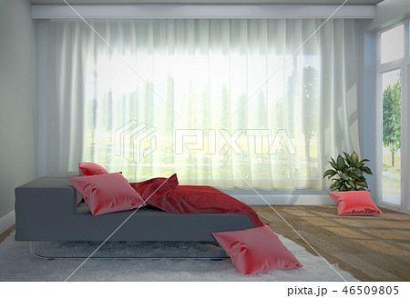 Bed room interior black bed .3D rendering Bed room interior black bed .3D rendering 46509805