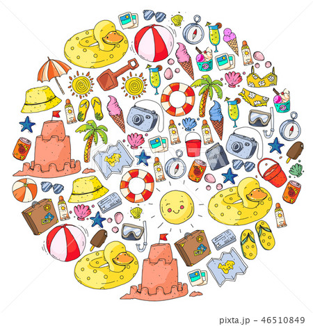Beach and travel. Vector icons with summer vacation elements. 46510849