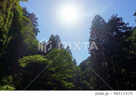 隠岐の島の壇鏡の滝を裏から見た快晴の空と太陽 隠岐の島の壇鏡の滝を裏から見た快晴の空と太陽 46511474