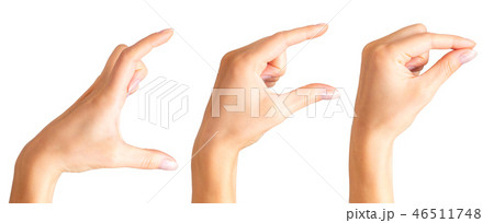 Set of woman hands holding something with two fingers Set of woman hands holding something with two fingers 46511748