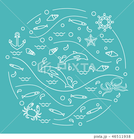 dolphins, octopus, fish, anchor, helm, waves, dolphins, octopus, fish, anchor, helm, waves, 46511938