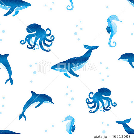 Seamless pattern with watercolor sea animals Seamless pattern with watercolor sea animals 46513003