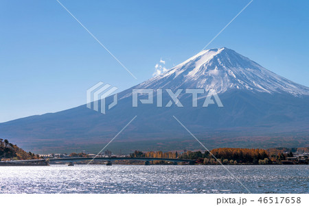 Fuji mountain and lake Kawaguchiko in autumn. 46517658