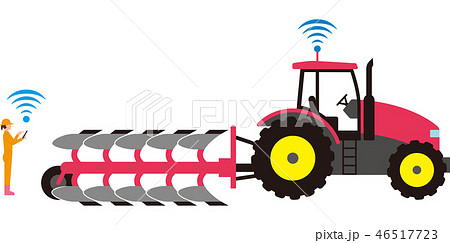 自動化された農業用トラクターとプラウのイラスト素材
