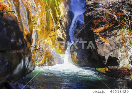 【山梨県甲府市】秋の特別名勝・御嶽昇仙峡　虹の架かった仙娥滝 46518429