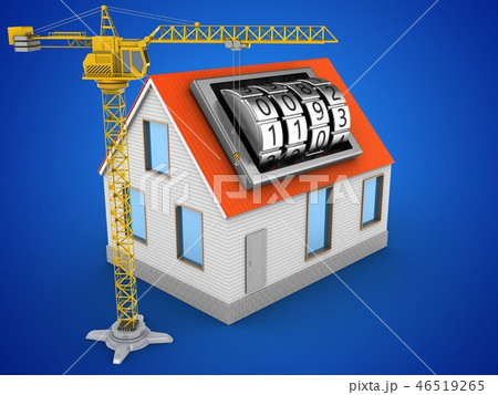 3d illustration of house with crane and code lock 3d illustration of house with crane and code lock 46519265