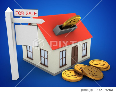 3d illustration of house with coins and sale sign 46519268
