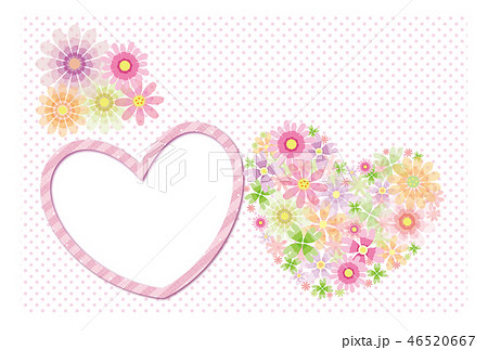 花のフレーム フォトフレームハート ポストカード 背景素材のイラスト素材
