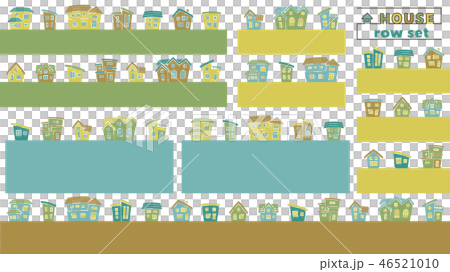 變形的房子並排設置(顏色輪廓)上部字符串版本 變形的房子並排設置(顏色輪廓)上部字符串版本 46521010