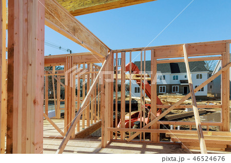 Wood Building frame at Multi-Family Housing Construction Wood Building frame at Multi-Family Housing Construction 46524676