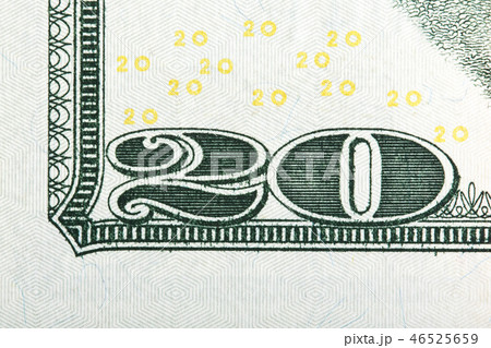 Number 20. Fragment of U.S. 20 banknote, extreme macro photo. Number 20. Fragment of U.S. 20 banknote, extreme macro photo. 46525659