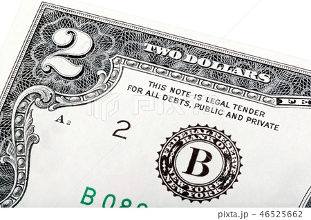Two-dollar bill. Isolated on a white background end stacked. Two-dollar bill. Isolated on a white background end stacked. 46525662