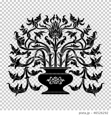 Thai Art_The Vase_Black Color on White Background Thai Art_The Vase_Black Color on White Background 46526292