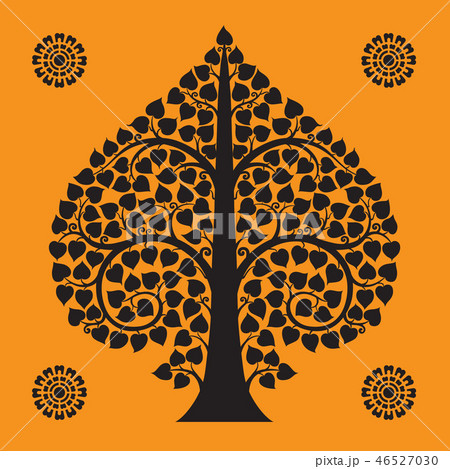 Thai Art Bodhi Tree on Orange Background 46527030