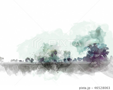 tree and field landscape on watercolor painting. 46528063
