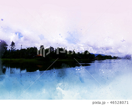 tree and field landscape on watercolor paint. tree and field landscape on watercolor paint. 46528071