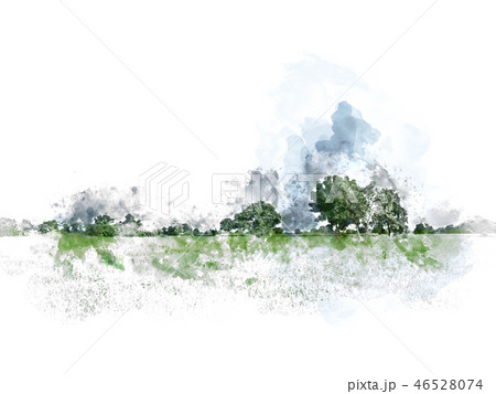 tree and field landscape on watercolor paint. tree and field landscape on watercolor paint. 46528074