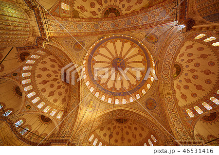 Istanbul, Turkey - 1 April, 2017: Blue Mosque interior in Istanbul, Turkey. Sultan Ahmet Cami. Istanbul, Turkey - 1 April, 2017: Blue Mosque interior in Istanbul, Turkey. Sultan Ahmet Cami. 46531416