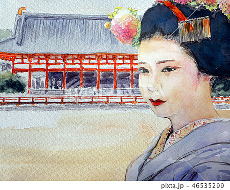 平安神宮 舞妓さん 京都観光 修学旅行のイラスト素材